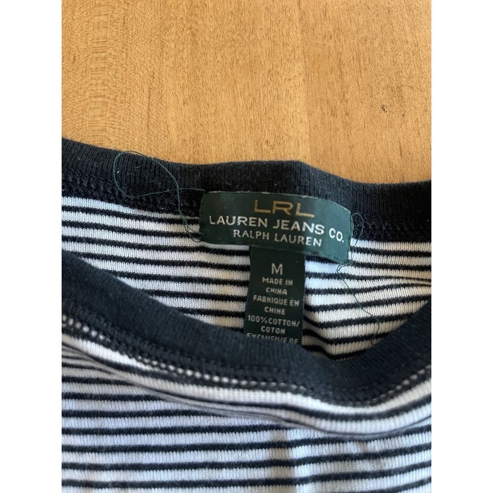 LRL Ralph Lauren Jean Co. Women's Long Sleeve Top Black Striped 3/4 Sleeve Sz M - Picture 3 of 10